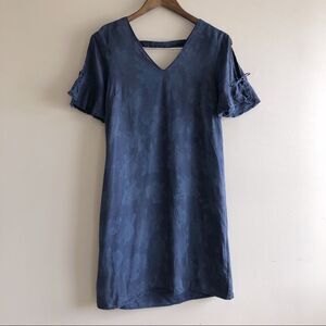 ✨$8 CLEAR-OUT✨ Reitmans Floral CutOut Ruffle Short Sleeve V Neck Mini Dress Blue